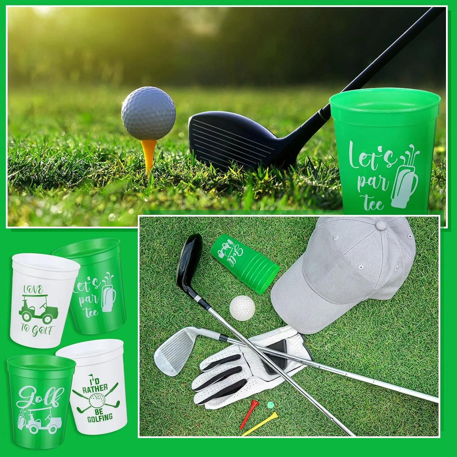 Norme 24 Pcs Golf Party Plastic Cups Bulk Golf Themed Reusable Drink Cups 16 oz Golf Ball Cart Design for Supply Favors Housewarming Decorations Events Family Dinner
