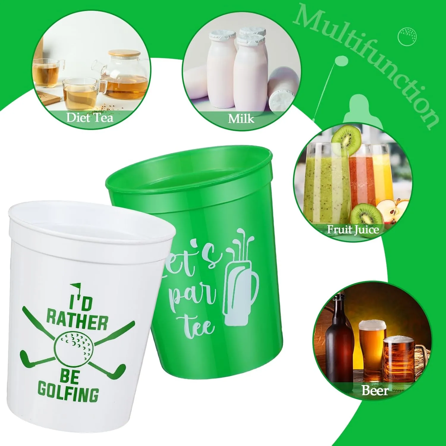 Norme 24 Pcs Golf Party Plastic Cups Bulk Golf Themed Reusable Drink Cups 16 oz Golf Ball Cart Design for Supply Favors Housewarming Decorations Events Family Dinner