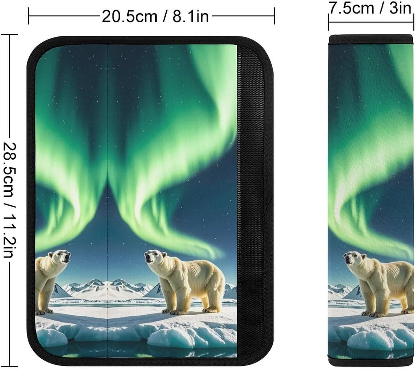 Northern Lights Polar Bear Auto Seat Belt Cover 2PCS Universal Car Seat Belt Shoulder Protector Pad, Protect Your Shoulders and Neck for Car Seat Belt, Shoulder Bag, Backpack