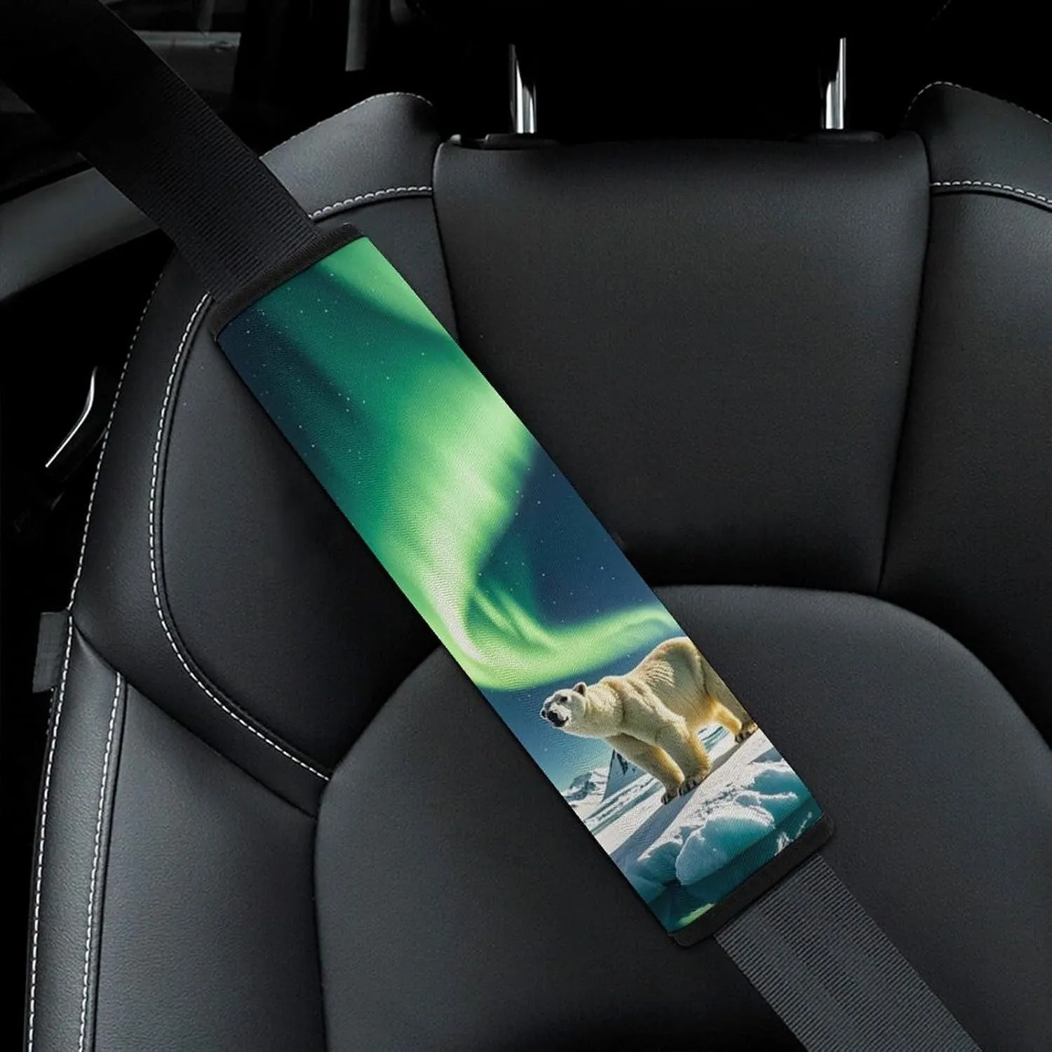 Northern Lights Polar Bear Auto Seat Belt Cover 2PCS Universal Car Seat Belt Shoulder Protector Pad, Protect Your Shoulders and Neck for Car Seat Belt, Shoulder Bag, Backpack
