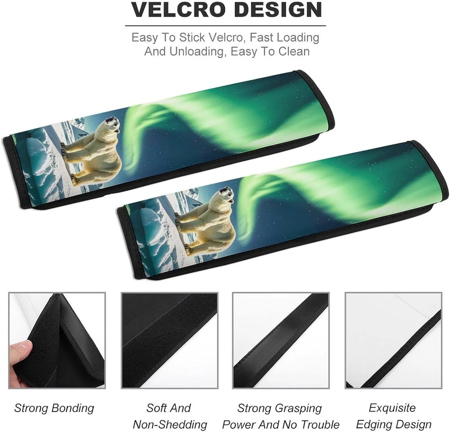 Northern Lights Polar Bear Auto Seat Belt Cover 2PCS Universal Car Seat Belt Shoulder Protector Pad, Protect Your Shoulders and Neck for Car Seat Belt, Shoulder Bag, Backpack