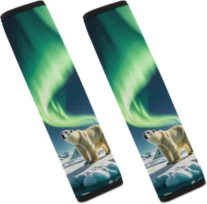 Northern Lights Polar Bear Auto Seat Belt Cover 2PCS Universal Car Seat Belt Shoulder Protector Pad, Protect Your Shoulders and Neck for Car Seat Belt, Shoulder Bag, Backpack