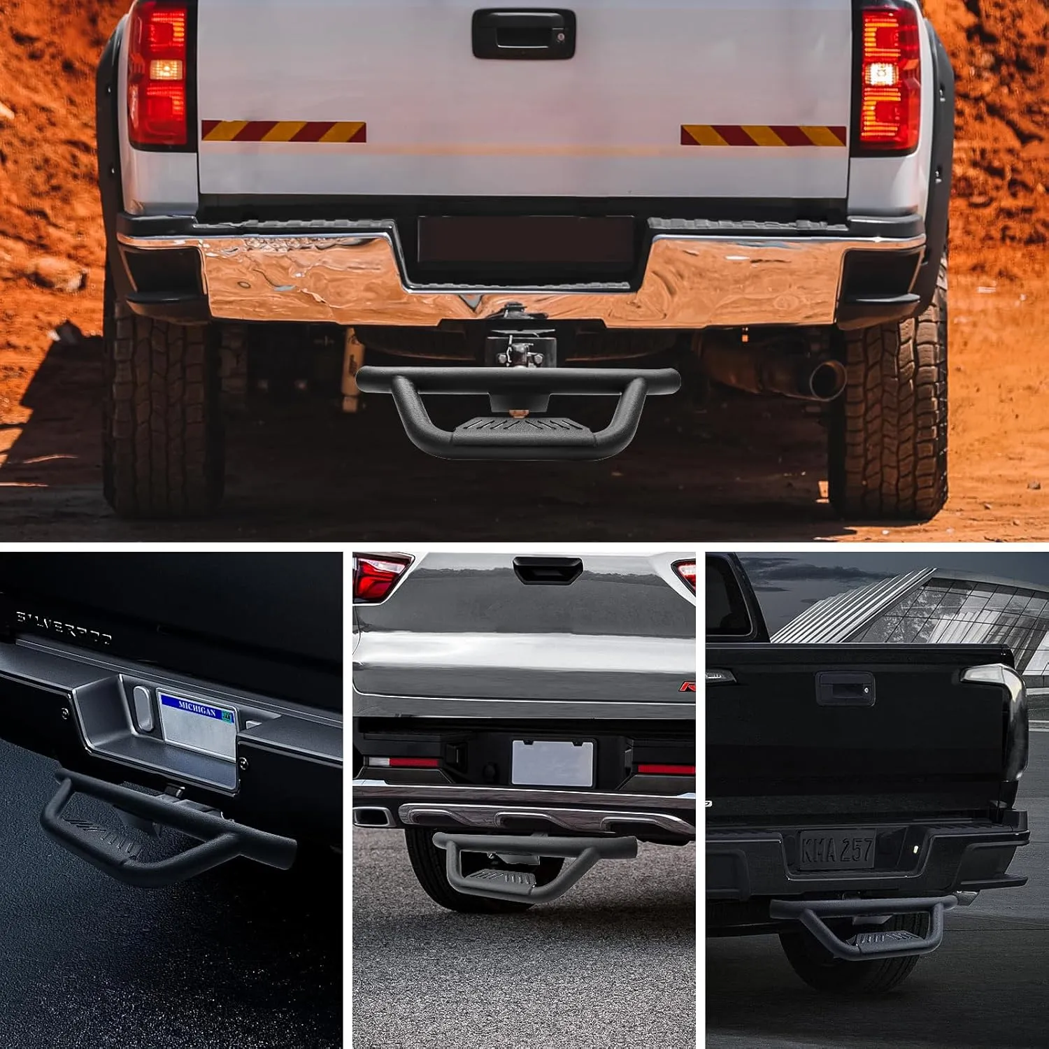 ONINE Texture Black Universal Hitch Step with Hitch Lock and Stabilizer Fit 2” Receiver Trailer Truck Towing Hitch Step Bar Rear Bumper Guard