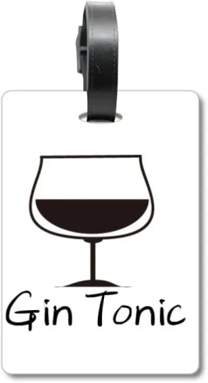 Outline Of Gin Tonic Cocktail Suitcase Bag Tag Luggage Card Hanging Scutcheon Label