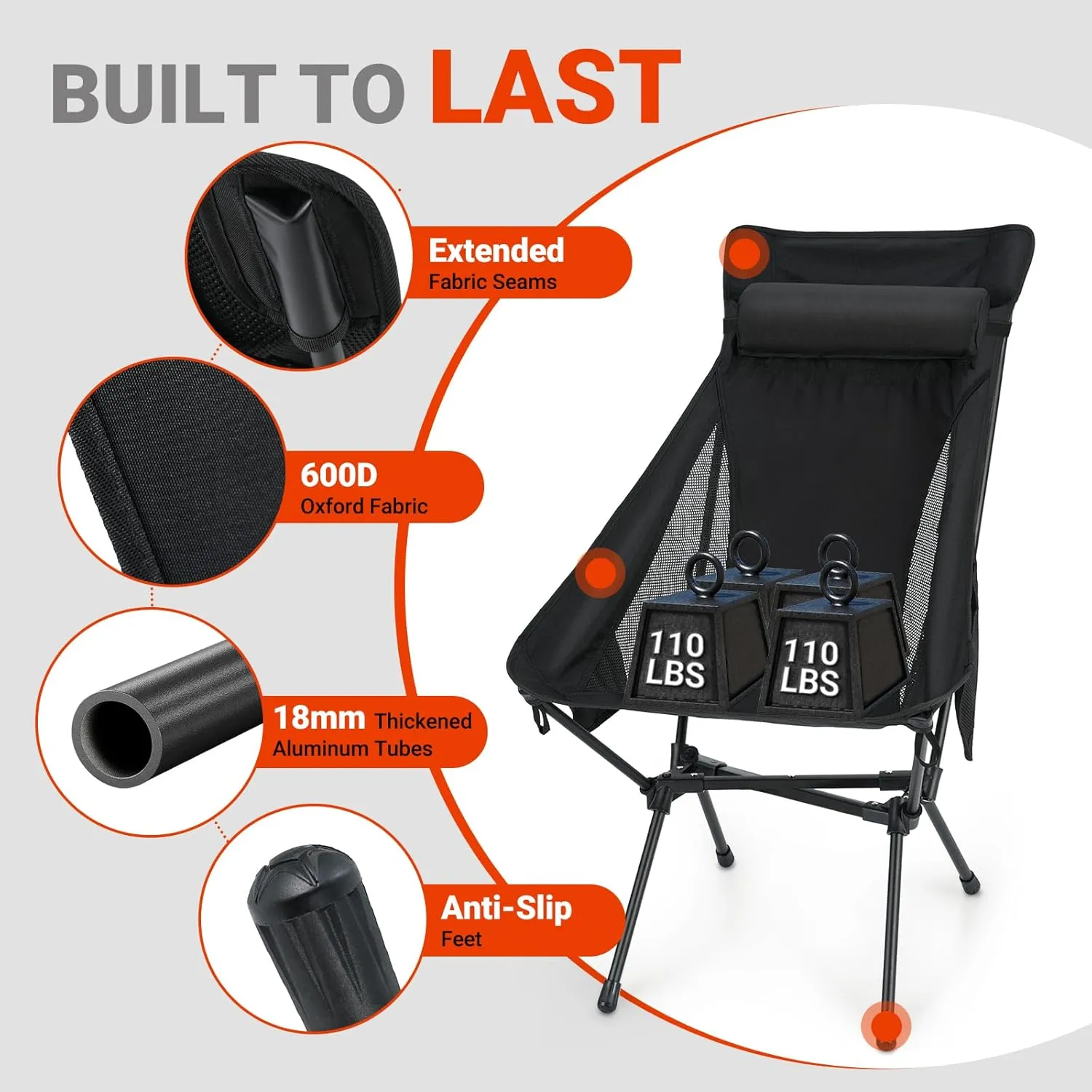 Overmont Ultralight Portable Camping Chair- Lightweight Folding Backpacking Chair, Support up to 330Lbs Compact Beach Chair for Adults with Carry Bag for Backpack Hiking Fishing Outdoor Camp Travel