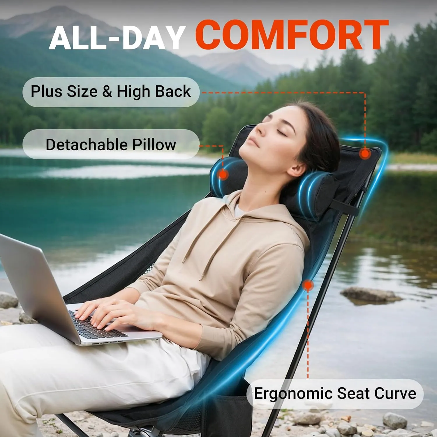 Overmont Ultralight Portable Camping Chair- Lightweight Folding Backpacking Chair, Support up to 330Lbs Compact Beach Chair for Adults with Carry Bag for Backpack Hiking Fishing Outdoor Camp Travel