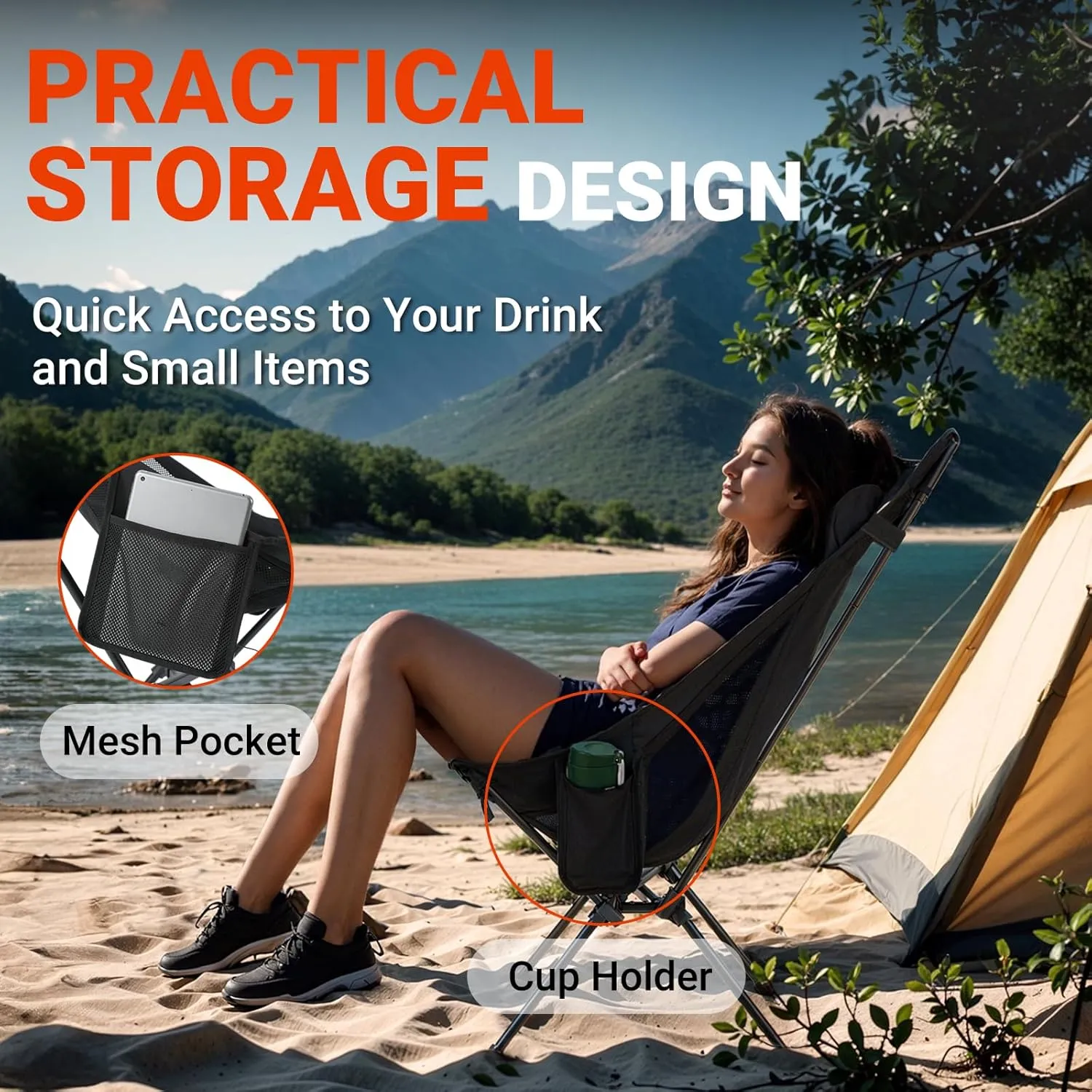 Overmont Ultralight Portable Camping Chair- Lightweight Folding Backpacking Chair, Support up to 330Lbs Compact Beach Chair for Adults with Carry Bag for Backpack Hiking Fishing Outdoor Camp Travel