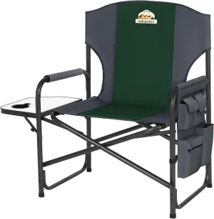 Oversized Directors Camping Chair Support 600 LBS, Heavy Duty Folding Outdoor Chairs with Detachable Side Pocket and Adjustable Side Table for Outside Beach,Lawn,Fishing (Green)