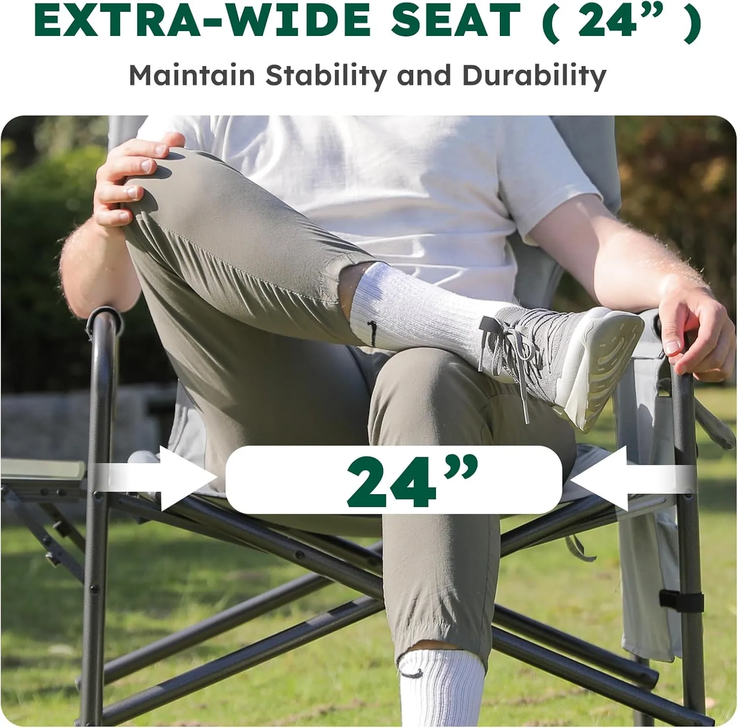 Oversized Directors Camping Chair Support 600 LBS, Heavy Duty Folding Outdoor Chairs with Detachable Side Pocket and Adjustable Side Table for Outside Beach,Lawn,Fishing (Green)