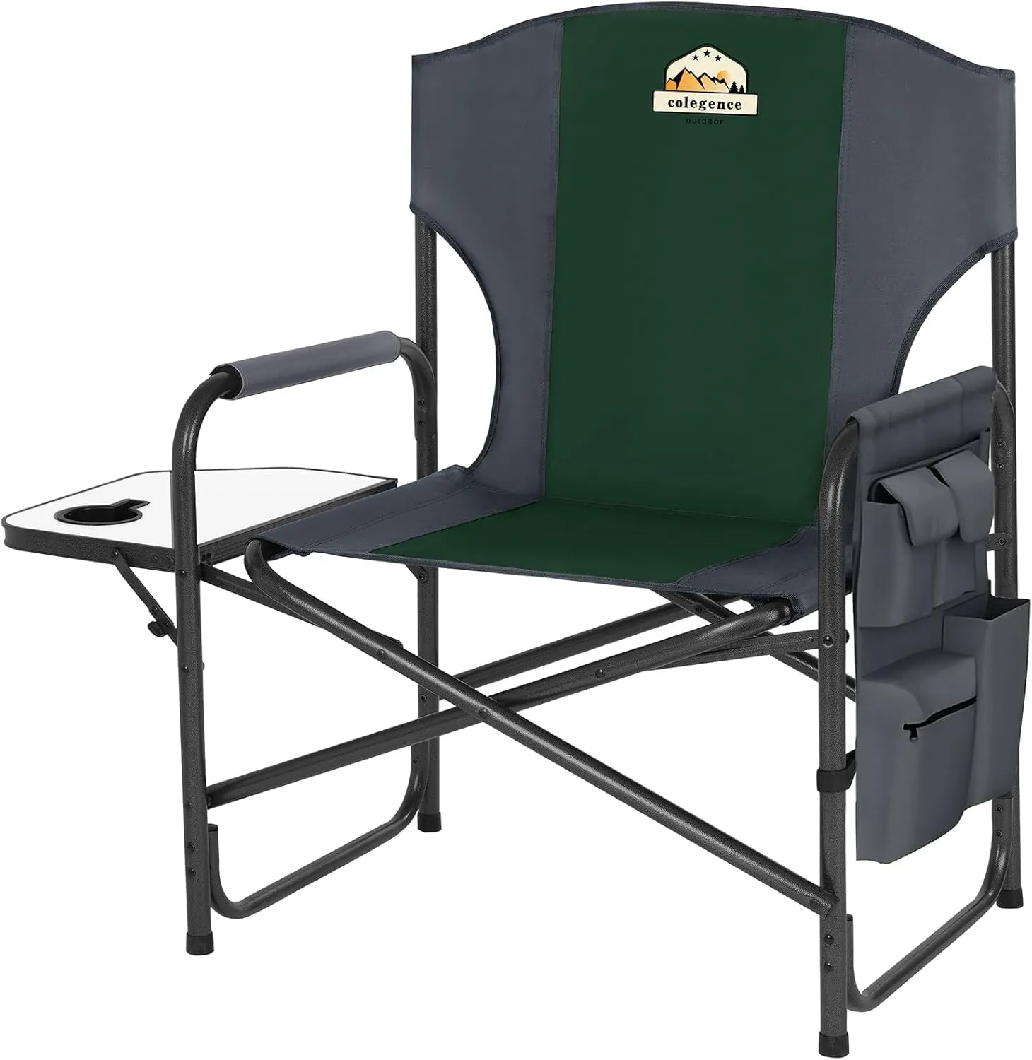 Oversized Directors Camping Chair Support 600 LBS, Heavy Duty Folding Outdoor Chairs with Detachable Side Pocket and Adjustable Side Table for Outside Beach,Lawn,Fishing (Green)