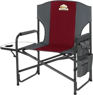 Oversized Directors Camping Chair Support 600 LBS, Heavy Duty Folding Outdoor Chairs with Detachable Side Pocket and Adjustable Side Table for Outside Beach,Lawn,Fishing (Red)
