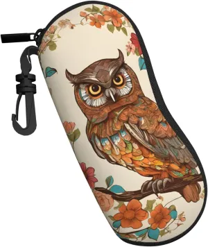 (Owl Beliefs) Portable Glasses Case Soft Lightweight Eyewear Pouch with Zipper Neoprene Sunglasses Bag with Carabiner Compact Flexible Travel Sleeve for Purse Backpack Car Office