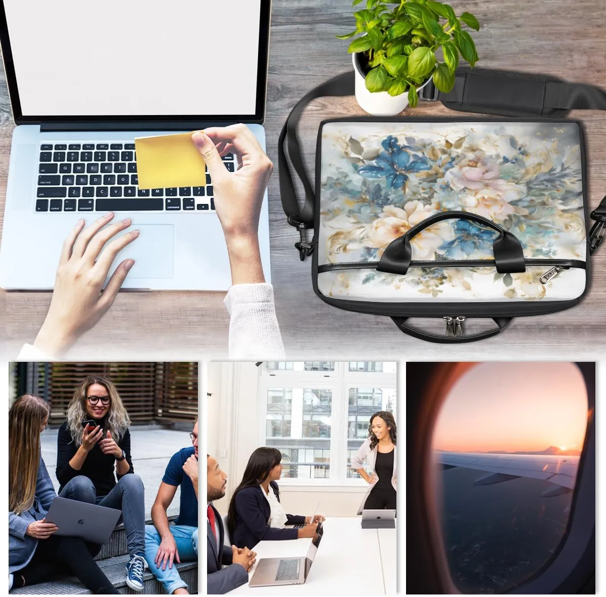 Paris Butterflys Laptop Bag for Men Women 13-15 Inch Case Bags Sleeve Shoulder with Anti Slip Removable The Pad Straps