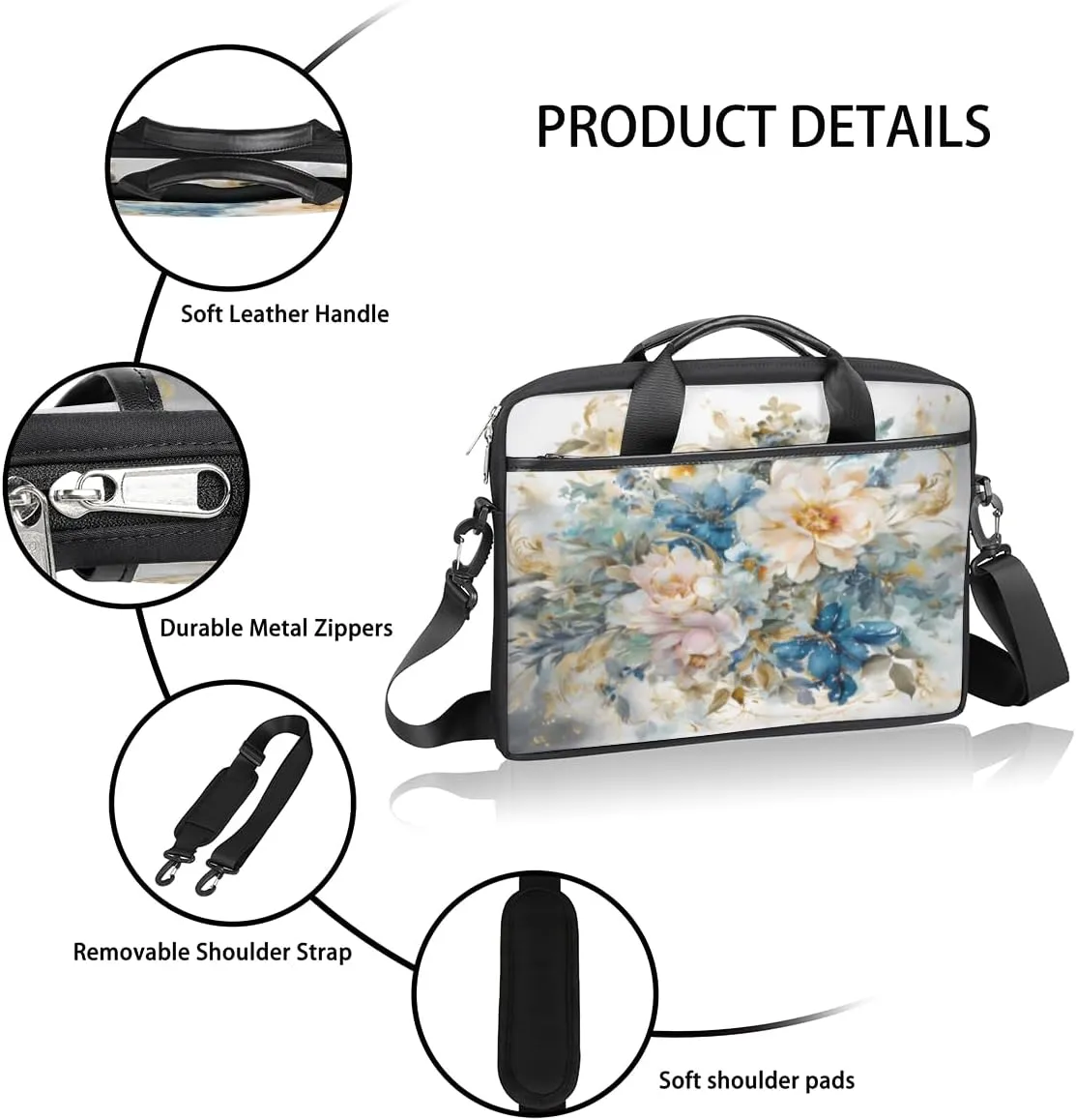 Paris Butterflys Laptop Bag for Men Women 13-15 Inch Case Bags Sleeve Shoulder with Anti Slip Removable The Pad Straps