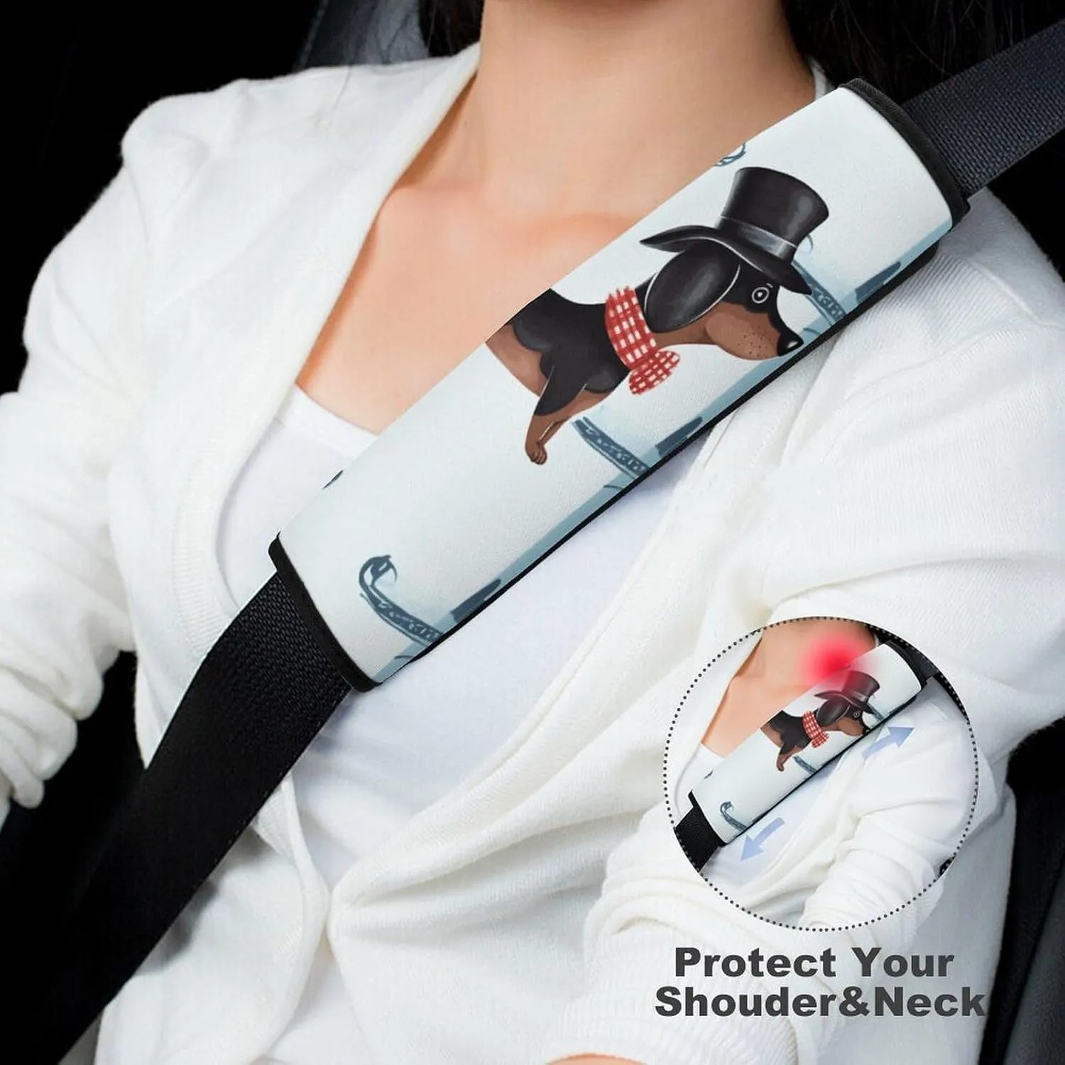 Parisian Dachshund Auto Seat Belt Cover 2PCS Universal Car Seat Belt Shoulder Protector Pad, Protect Your Shoulders and Neck for Car Seat Belt, Shoulder Bag, Backpack