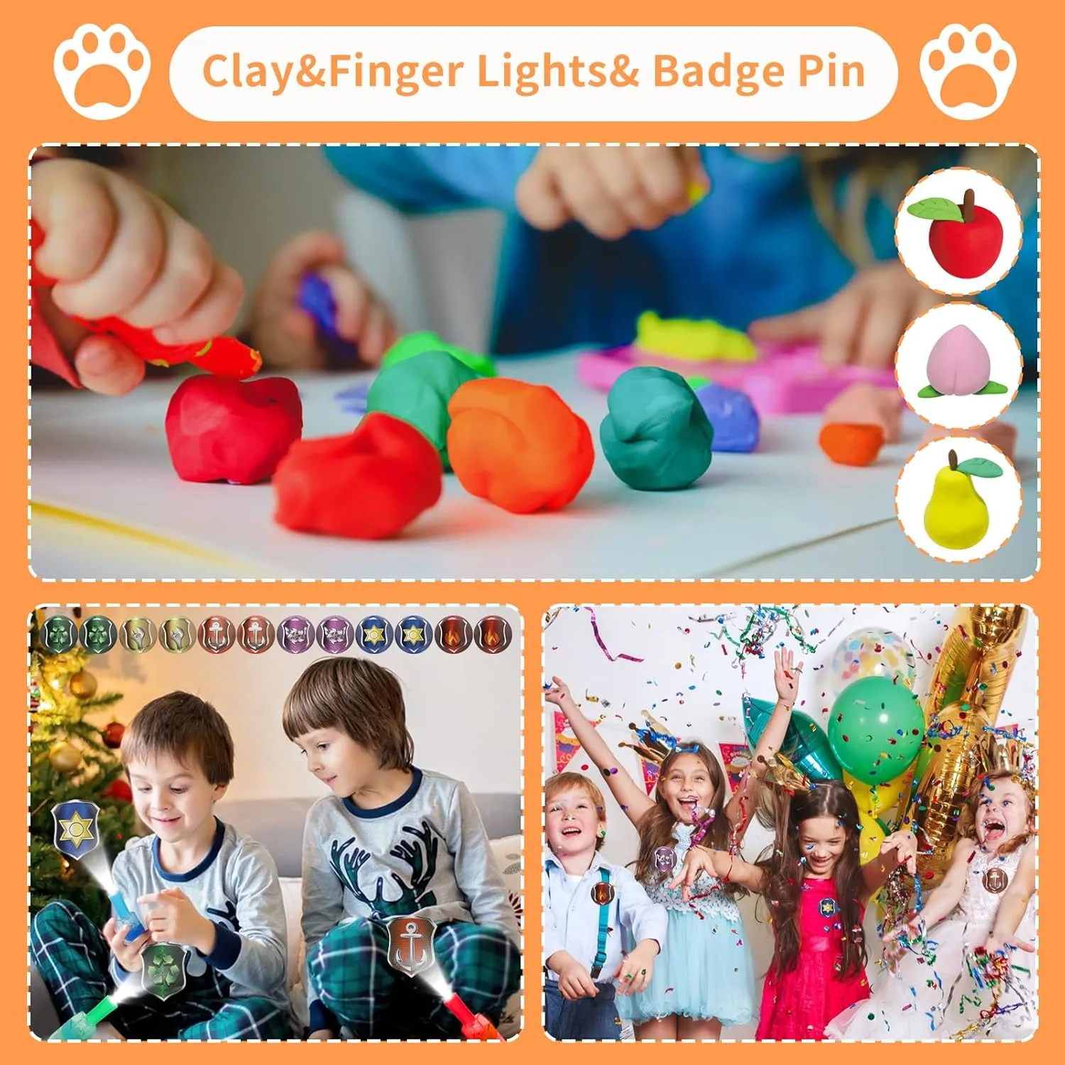 Paw Print Party Favors Decorations For Kids Puppy Dog Pinata Birthday Supplies Set ,Finger Lights Stamp Bubble Wand Air Clay Badge Pin Gift Bag Prize For Student Girl Boy 72pcs