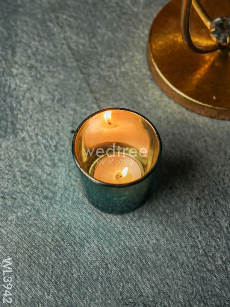 Peacock Feather Stand with 2 Glass T-light Holders - WL3942