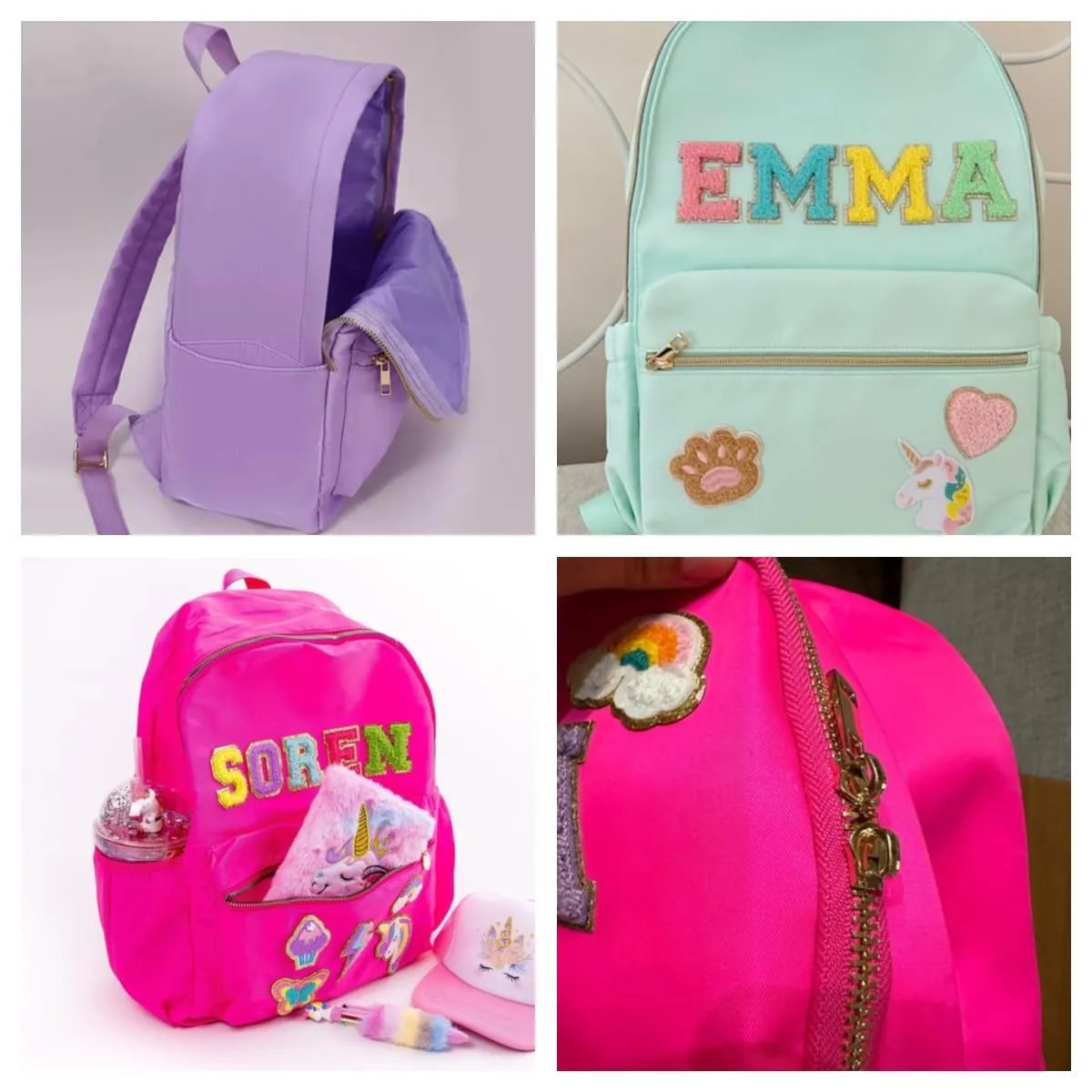 Personalized Backpack Lunch Bag for Girls Boys Pencil Pouch Custom Back To School Backpack With Chenille Name Patch for Students Birthday Christmas