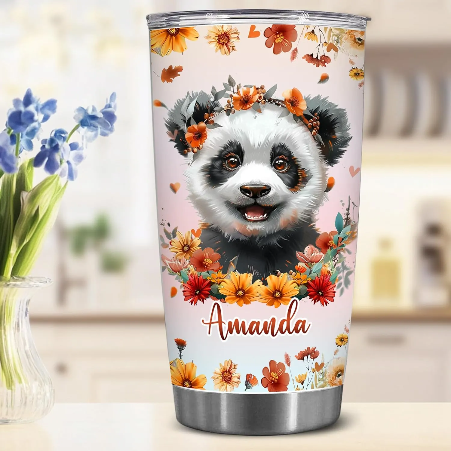 Personalized Cute Panda Cup - Mother's Day Birthday Gift For Animal Lovers - Just A Girl Who Loves Panda Tumbler With Custom Name - Pet Lover Gifts For Women, Her