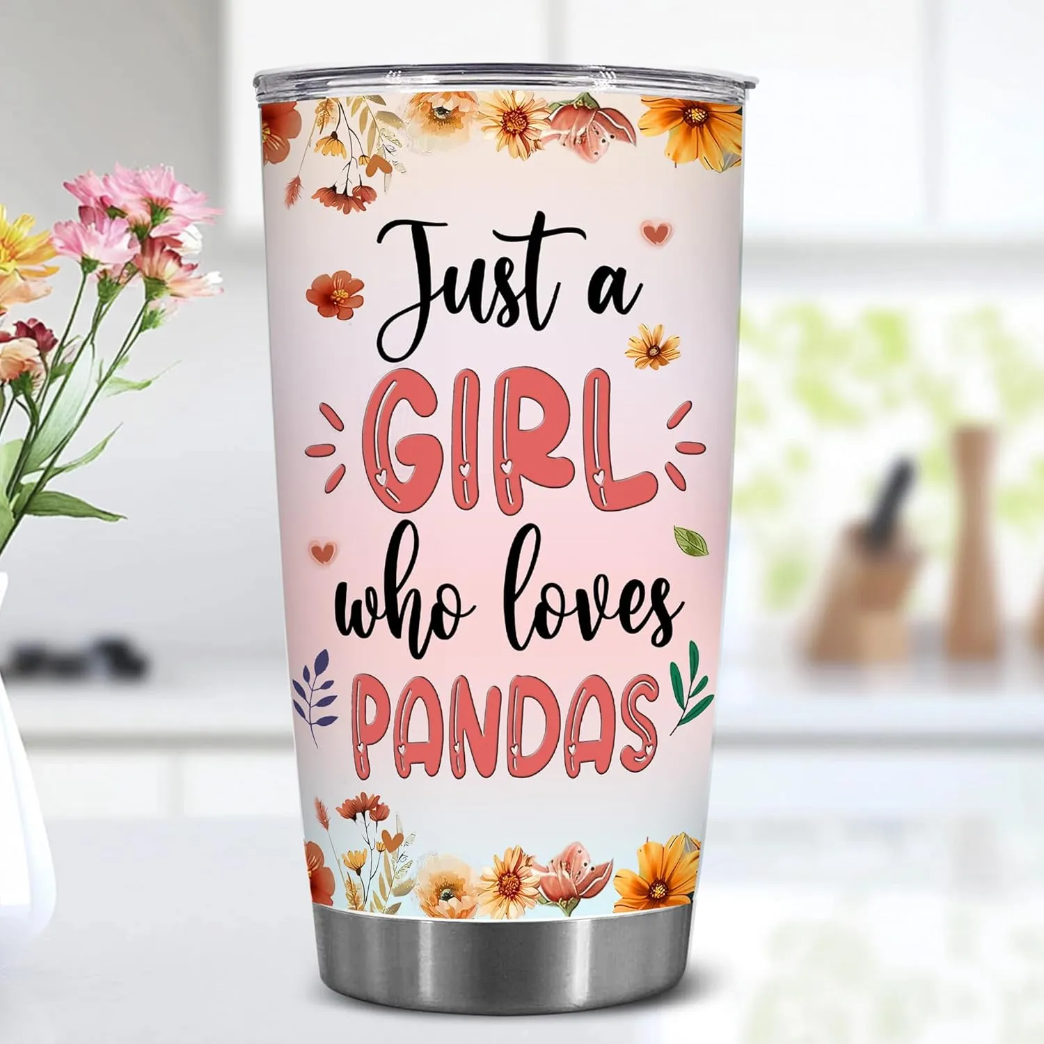 Personalized Cute Panda Cup - Mother's Day Birthday Gift For Animal Lovers - Just A Girl Who Loves Panda Tumbler With Custom Name - Pet Lover Gifts For Women, Her