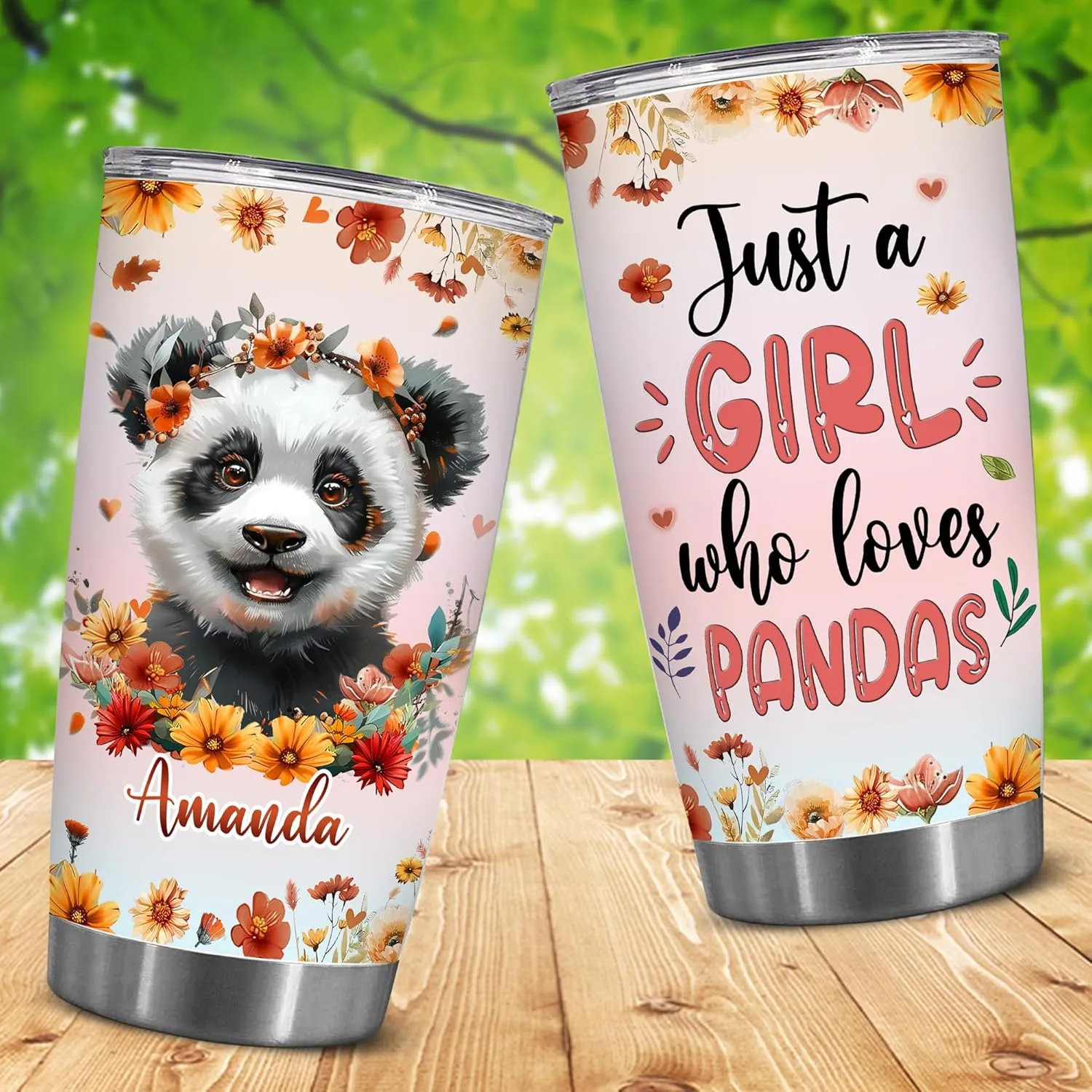 Personalized Cute Panda Cup - Mother's Day Birthday Gift For Animal Lovers - Just A Girl Who Loves Panda Tumbler With Custom Name - Pet Lover Gifts For Women, Her