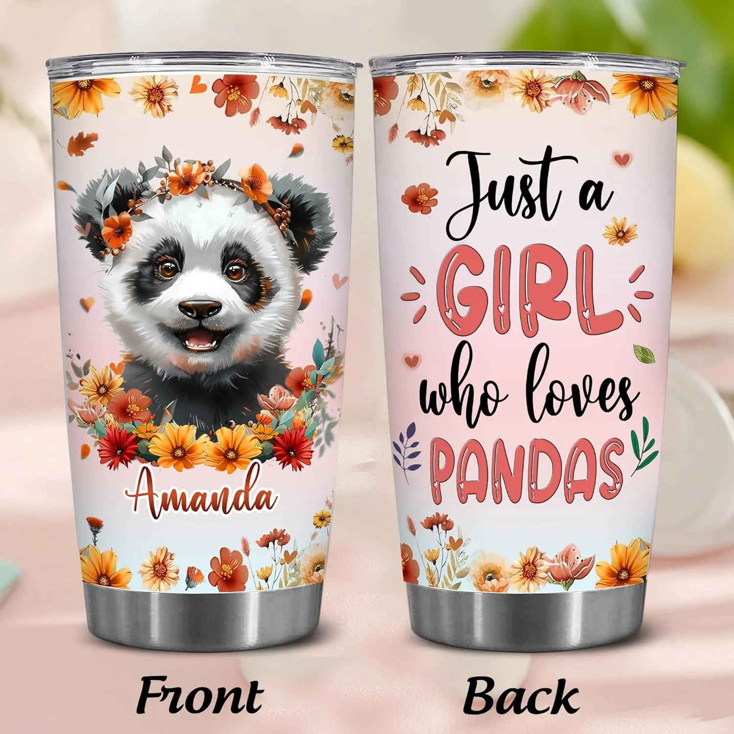 Personalized Cute Panda Cup - Mother's Day Birthday Gift For Animal Lovers - Just A Girl Who Loves Panda Tumbler With Custom Name - Pet Lover Gifts For Women, Her