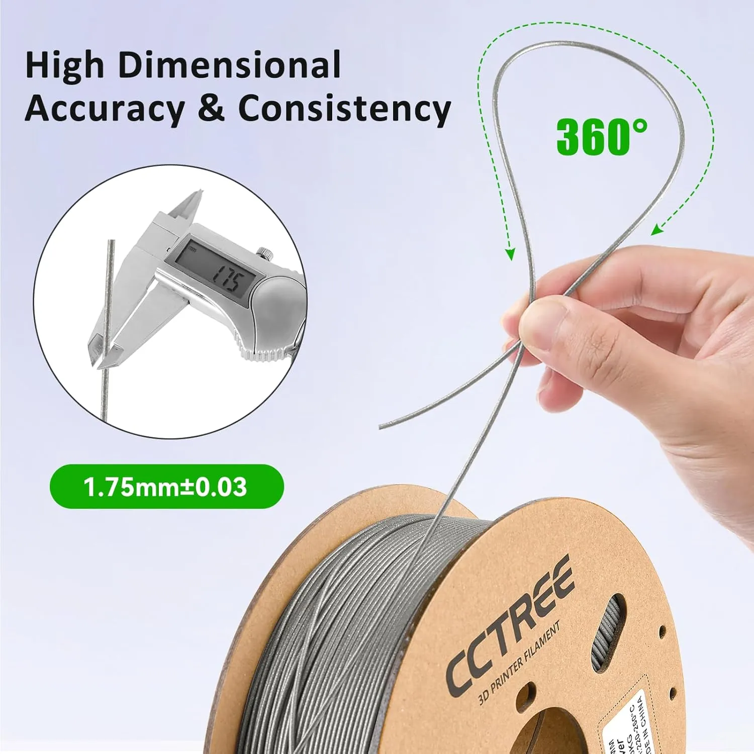PETG Filament 1.75mm, Dimensional Accuracy  /- 0.03mm, 1kg Spool(2.2lbs), Less Stringing Good Layer Adhesion High Toughness 3D Printing Filament, Fit Most 3D Printers, Galaxy Silver