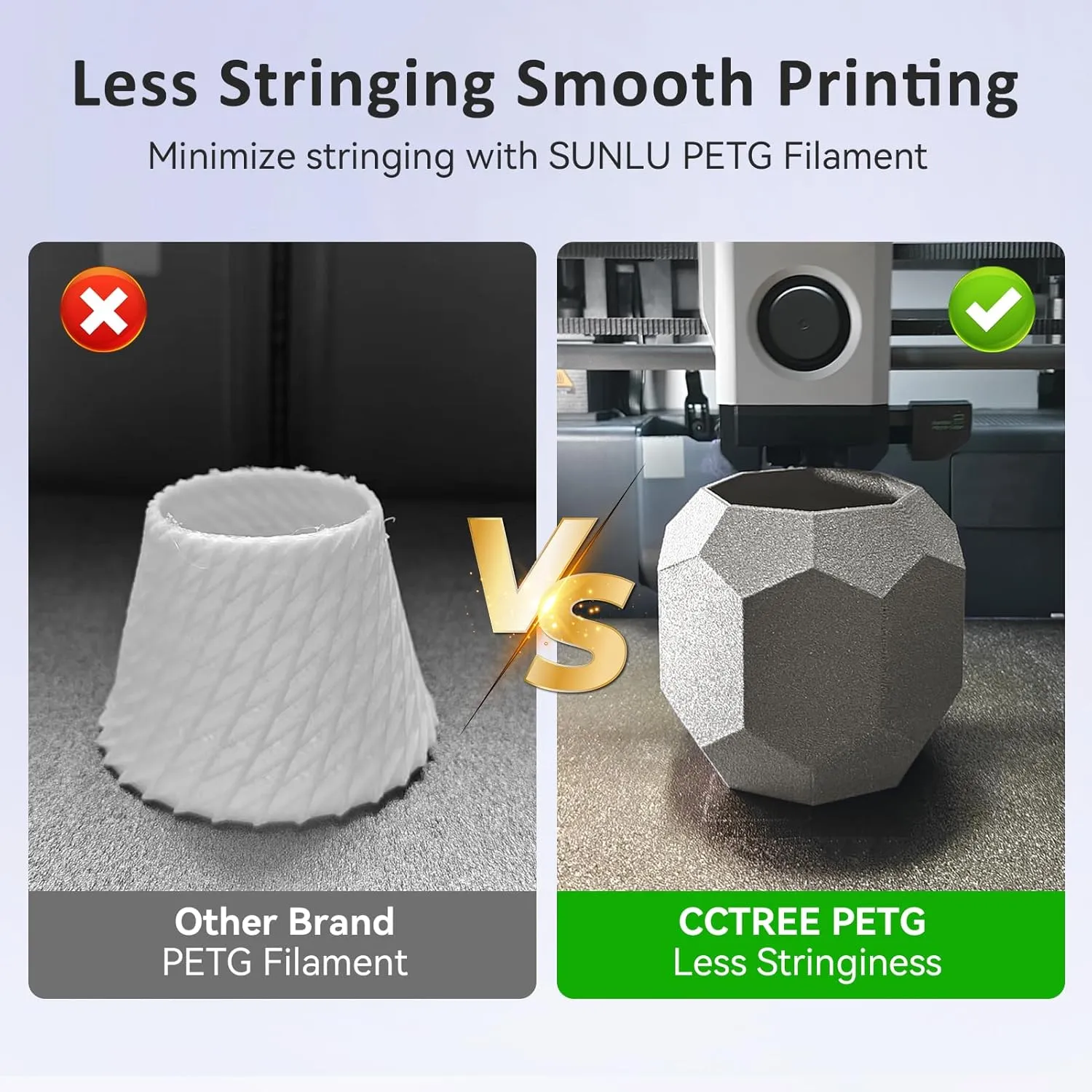 PETG Filament 1.75mm, Dimensional Accuracy  /- 0.03mm, 1kg Spool(2.2lbs), Less Stringing Good Layer Adhesion High Toughness 3D Printing Filament, Fit Most 3D Printers, Galaxy Silver