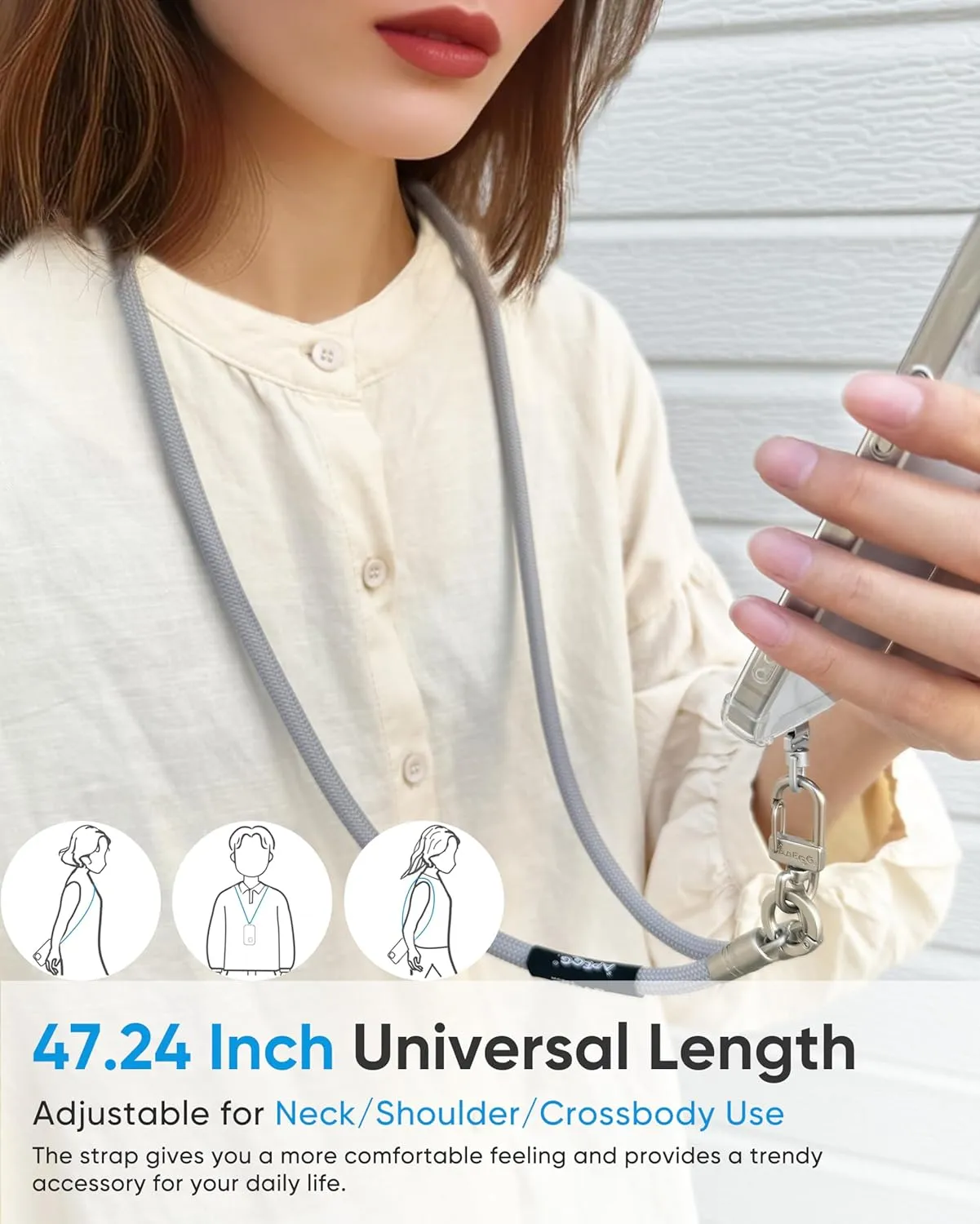 Phone Lanyard Universal Phone Strap crossbody Adjustable Anti-Drop Neck Strap with 2 Phone Tether Patches & Wrist Strap