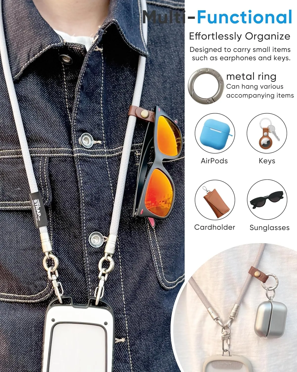 Phone Lanyard Universal Phone Strap crossbody Adjustable Anti-Drop Neck Strap with 2 Phone Tether Patches & Wrist Strap