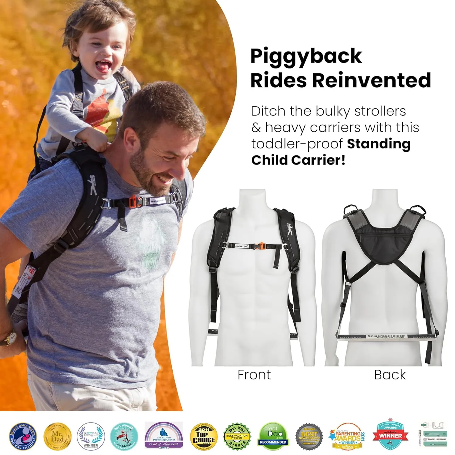 Piggyback SCOUT Toddler Carrier Backpack Deluxe - 6 Piece Set: Hip Belt, Carry Bag, Side Pocket, Mud Flap, Water Bottle & Selfie Stick Holders - For Ages 2-4 (Under 50 lbs) - Hiking & Travel