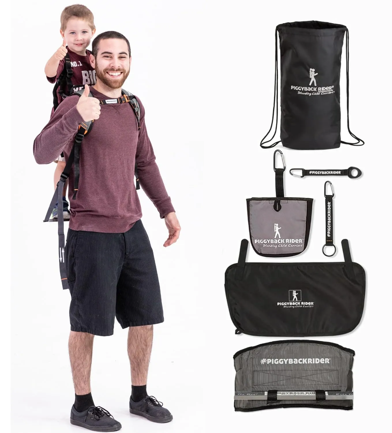Piggyback SCOUT Toddler Carrier Backpack Deluxe - 6 Piece Set: Hip Belt, Carry Bag, Side Pocket, Mud Flap, Water Bottle & Selfie Stick Holders - For Ages 2-4 (Under 50 lbs) - Hiking & Travel