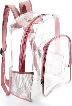 Pink Clear Backpack for Girls Women, Stylish See Through Plastic Clear Bookbag for School Stadium Concert 16 inch