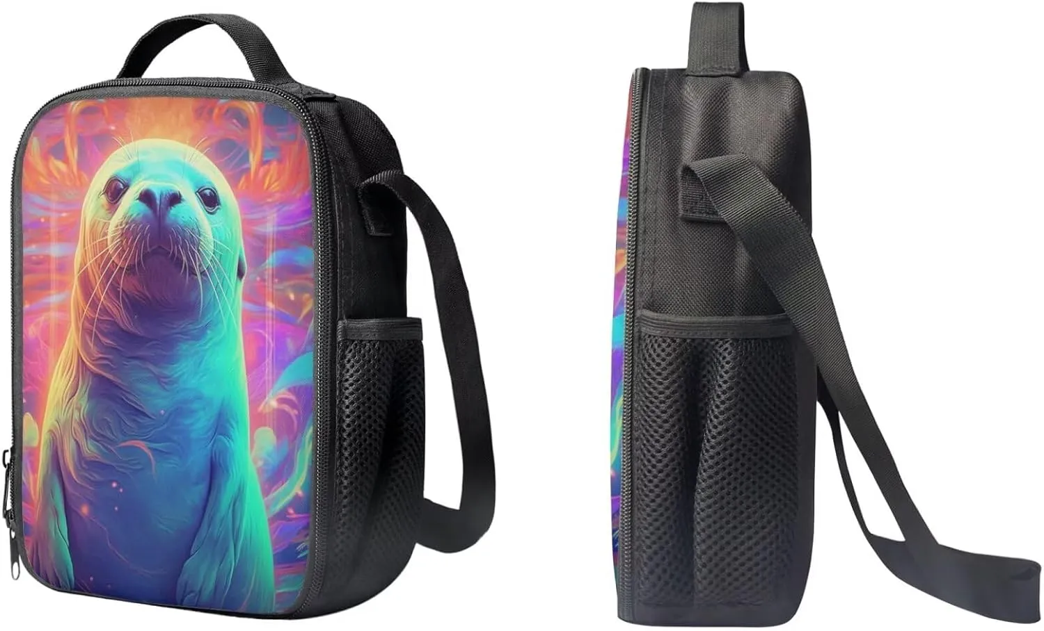PinUp Angel Aqua Seal School Bag For Kids Backpack With Lunch Bag and Pencil Bag, Cool Magical Animal Bag For Children Boys and Girls Bookbag