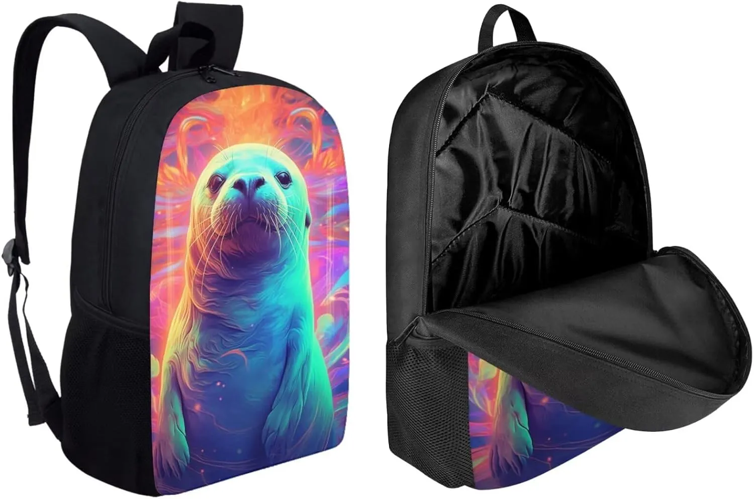 PinUp Angel Aqua Seal School Bag For Kids Backpack With Lunch Bag and Pencil Bag, Cool Magical Animal Bag For Children Boys and Girls Bookbag