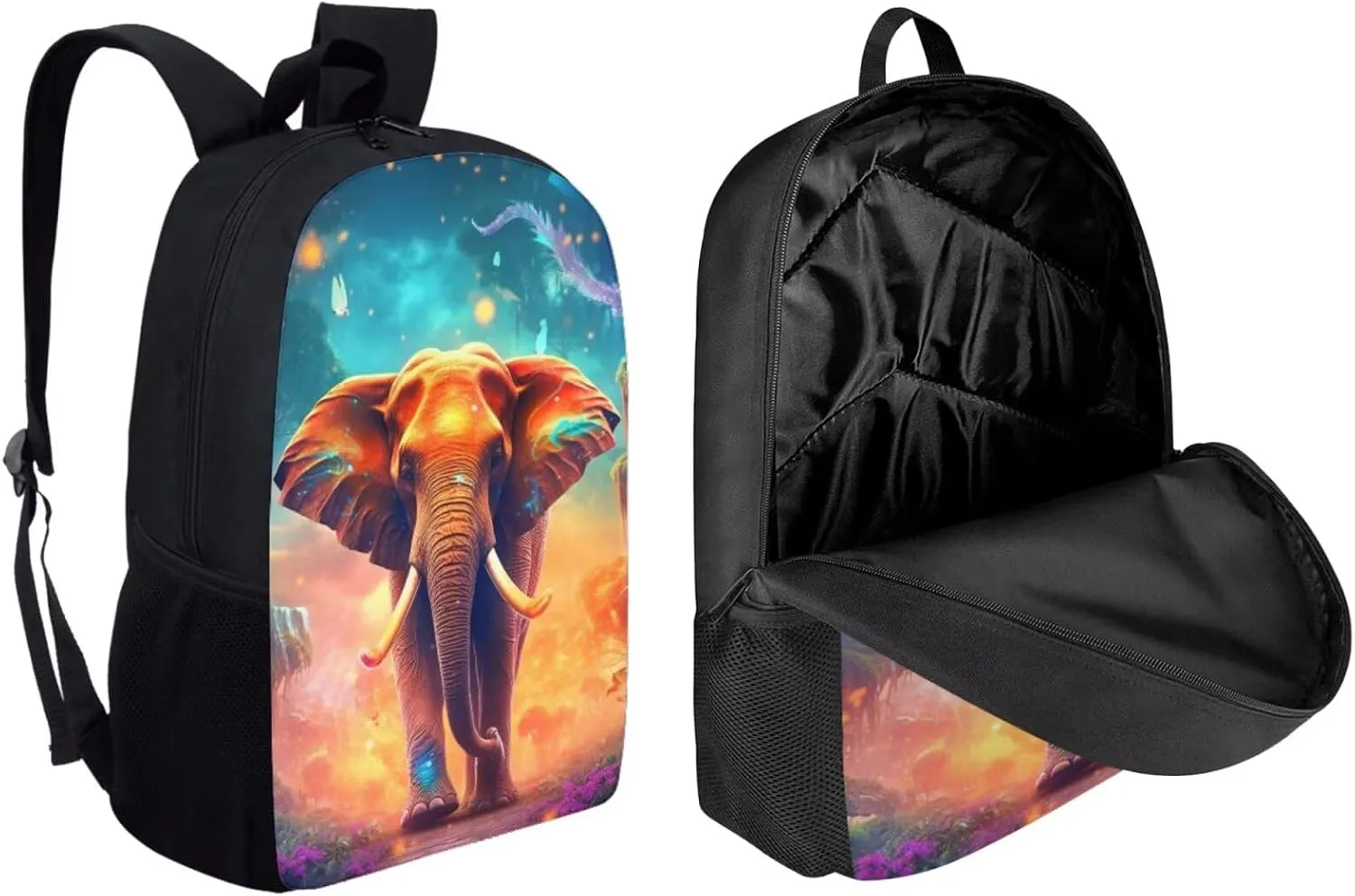 PinUp Angel Cool Elephant School Bag For Kids Backpack With Lunch Bag and Pencil Bag, Cool Magical Animal Bag For Children Boys and Girls Bookbag