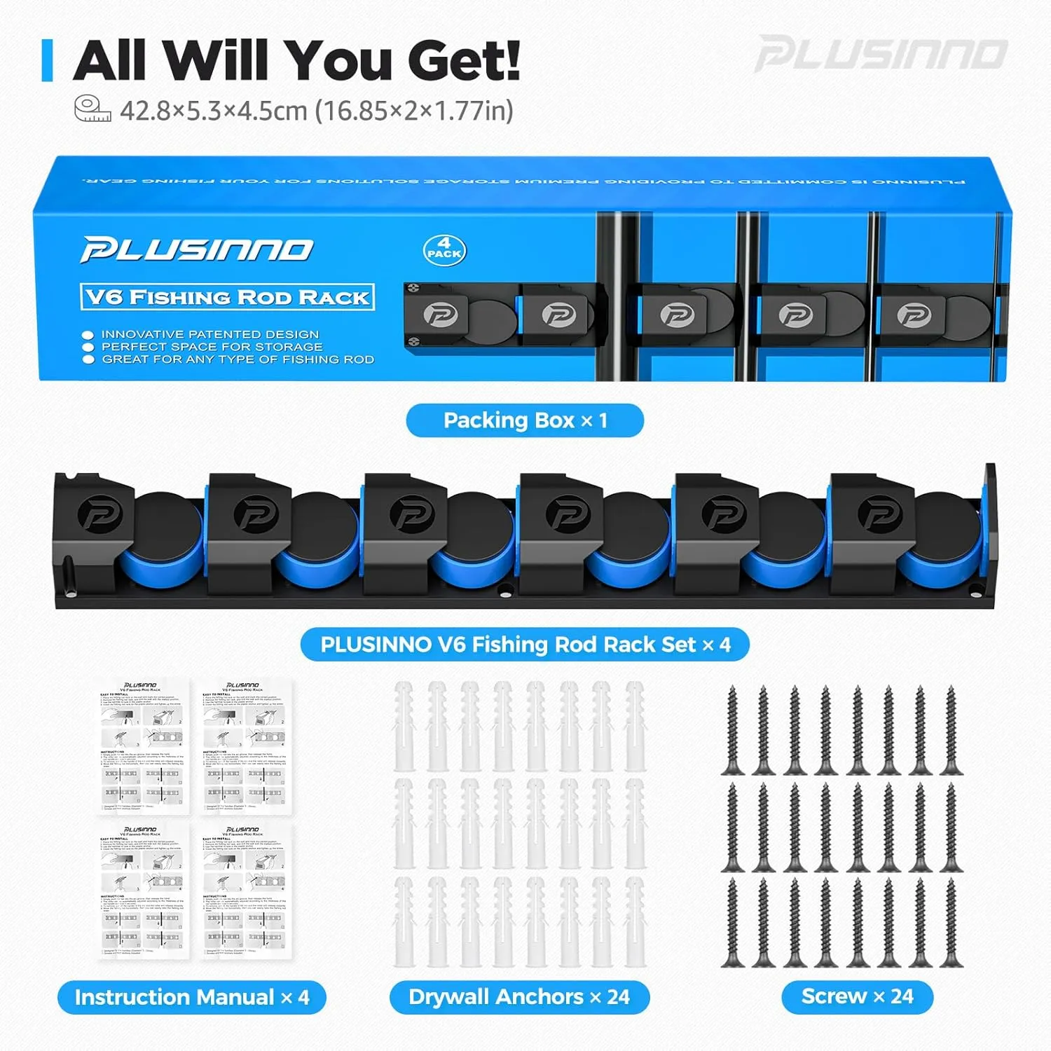 PLUSINNO Fishing Gifts for Men - V6 Vertical Fishing Rod/Pole Holders, Support Extra Large & Heavy Fishing Rod Combos, Fishing Rod Holders for Garage, Wall Mounted Fishing Rod Rack Storage