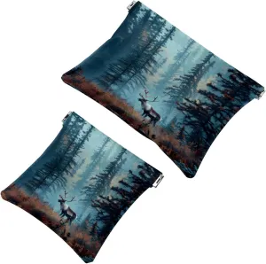 Pocket Cosmetic Bag Squeeze Top, Caribou Tree Forest Waterproof Travel Makeup Bag for Purse, Portable Mini Makeup Pouch No Zipper for Women