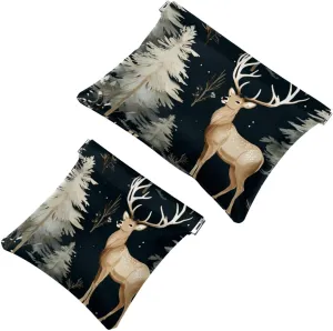 Pocket Cosmetic Bag Squeeze Top, Cute Christmas Elk-1849 Waterproof Travel Makeup Bag for Purse, Portable Mini Makeup Pouch No Zipper for Women