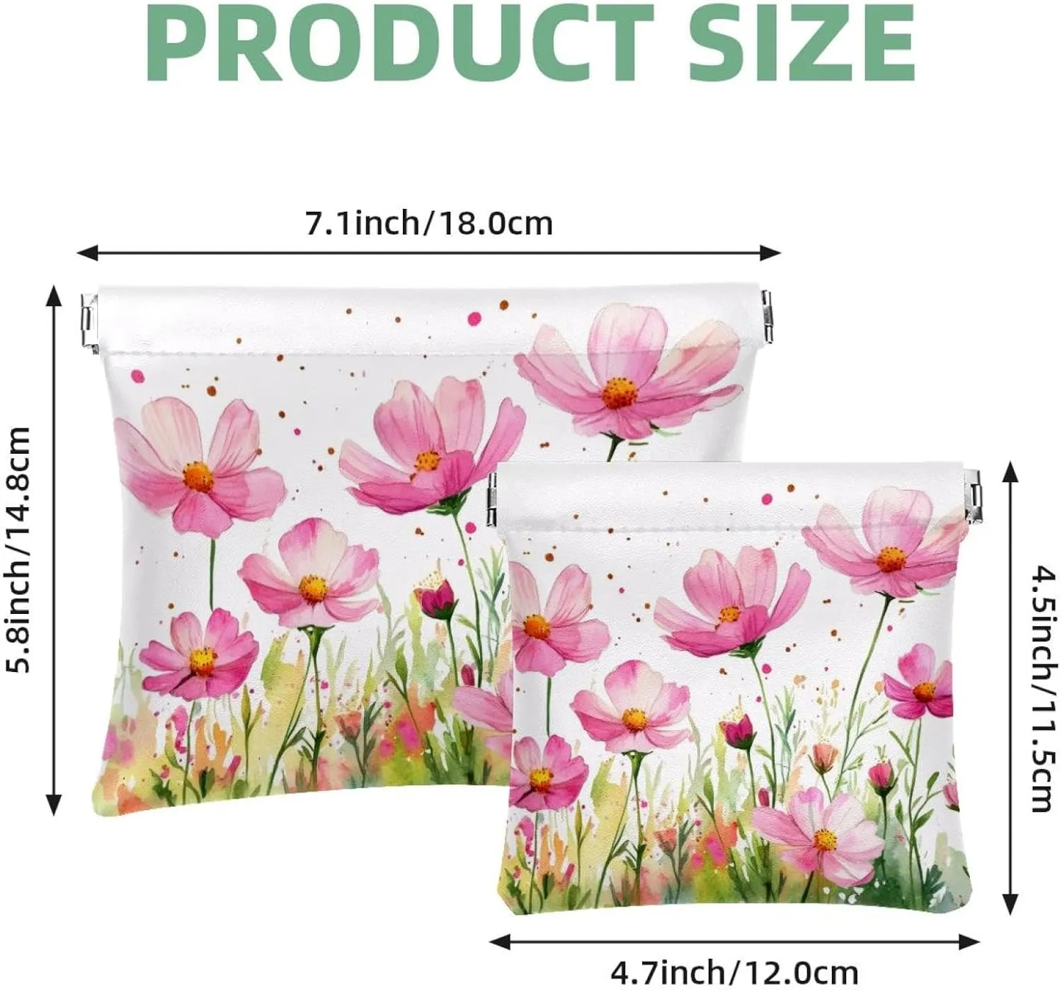 Pocket Cosmetic Bag Squeeze Top, Watercolor Pink Cosmos Flowers Waterproof Travel Makeup Bag for Purse, Portable Mini Makeup Pouch No Zipper for Women