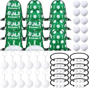 Poen 48 Pcs Golf Party Favors Set Golf Themed Supplies Includes 12 Drawstring Backpack 12 Mini PVC Ball 12 Keychain 12 Wax Thread Braided Bracelets Inspirational Gifts for Team