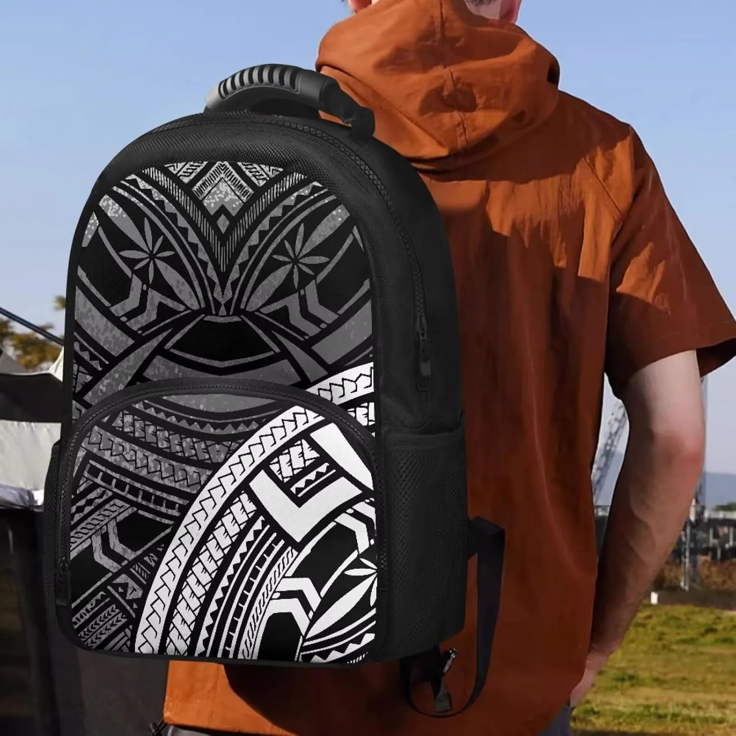 Polynesian Tribal Lunch Backpack for Women Men Insulated Cooler Backpack Lunch Box Bag Portable 17 Inch Laptop Backpack With Lunch Compartment Meal Prep Bags Picnic Travel School College