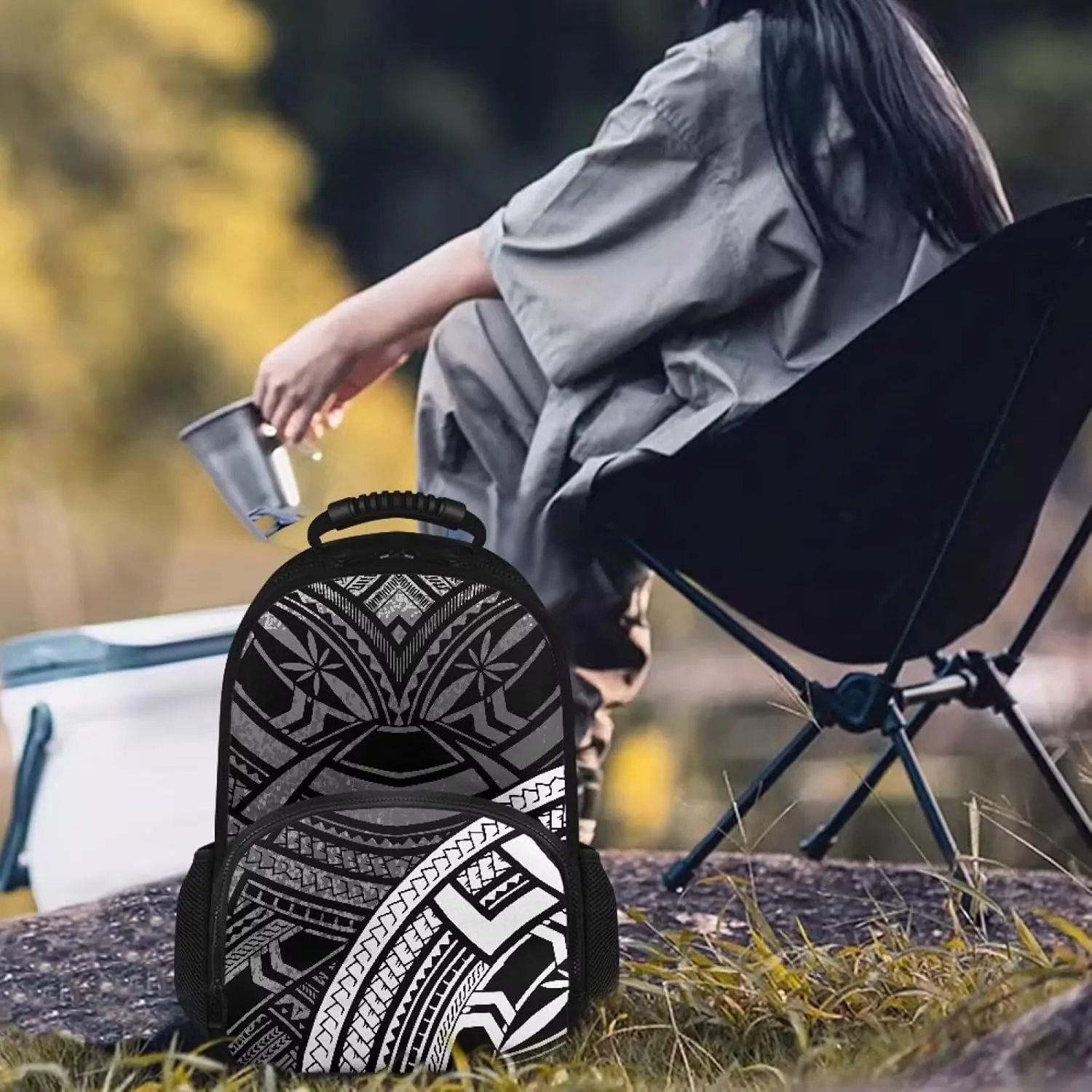 Polynesian Tribal Lunch Backpack for Women Men Insulated Cooler Backpack Lunch Box Bag Portable 17 Inch Laptop Backpack With Lunch Compartment Meal Prep Bags Picnic Travel School College