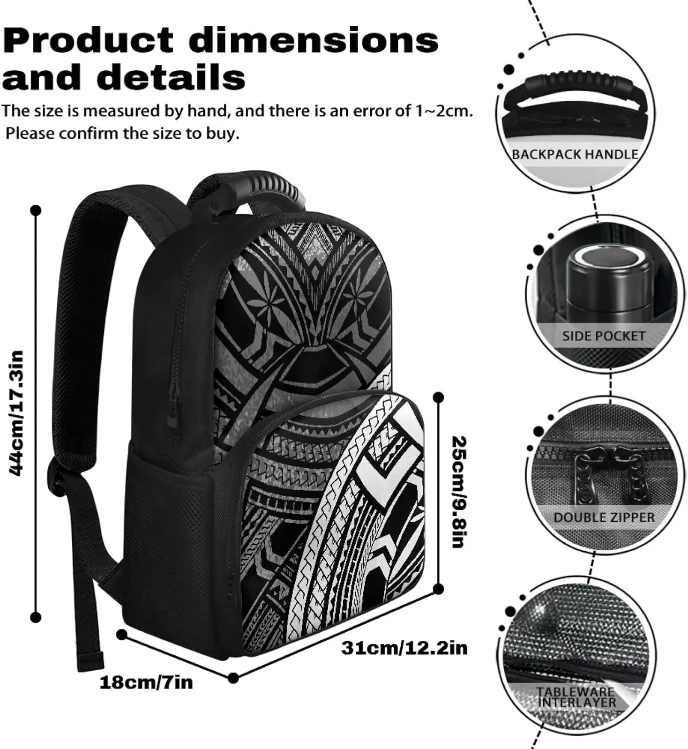 Polynesian Tribal Lunch Backpack for Women Men Insulated Cooler Backpack Lunch Box Bag Portable 17 Inch Laptop Backpack With Lunch Compartment Meal Prep Bags Picnic Travel School College