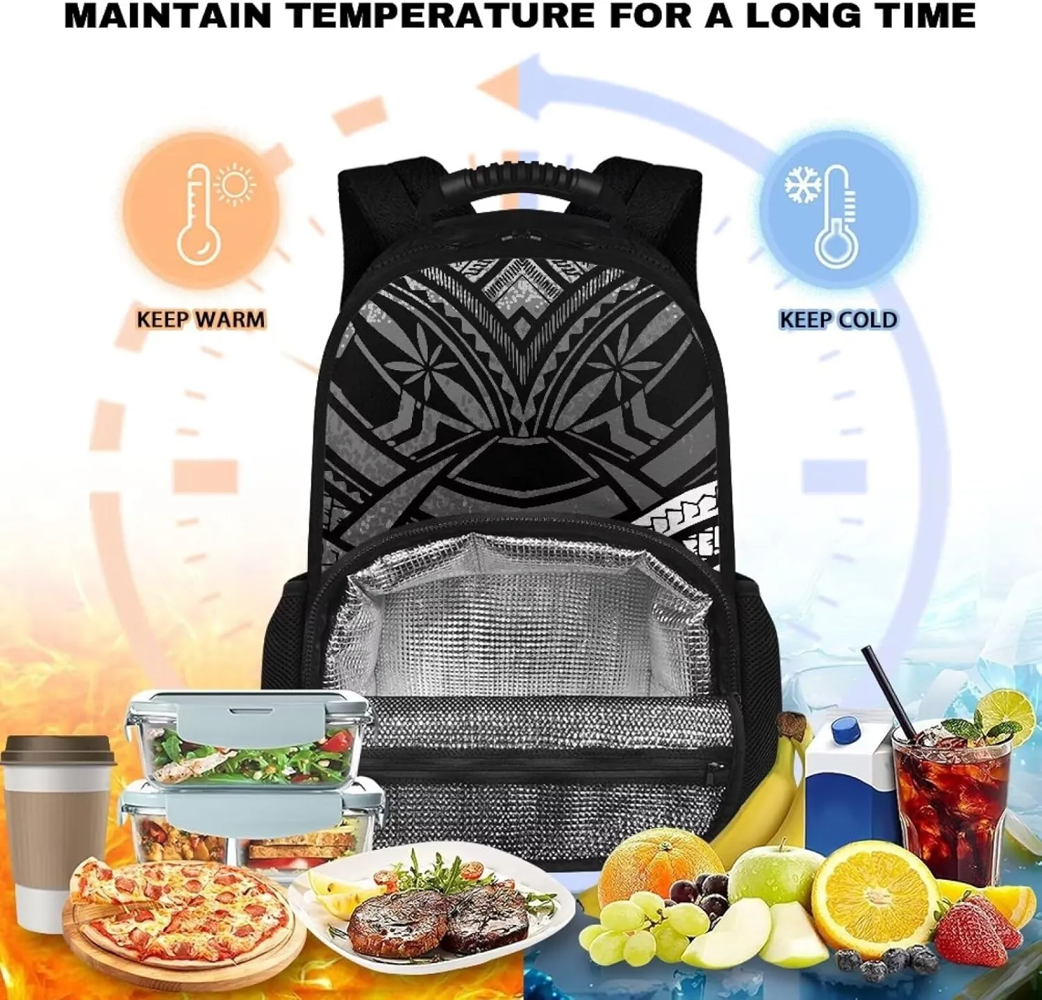 Polynesian Tribal Lunch Backpack for Women Men Insulated Cooler Backpack Lunch Box Bag Portable 17 Inch Laptop Backpack With Lunch Compartment Meal Prep Bags Picnic Travel School College