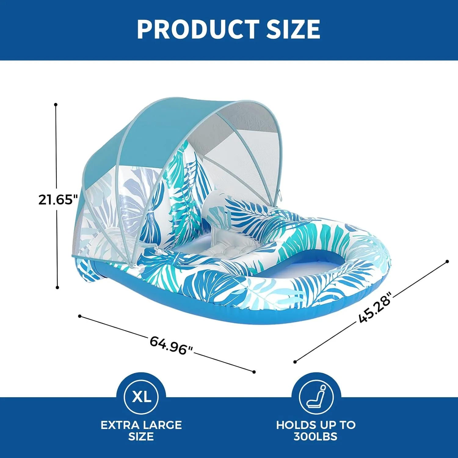 Pool Float with Canopy, XL Inflatable Chair Lounge Float with Adjustable Sun Shade Cover, Drink Holder, Ergonomic Headrest,Pool Inflatables for Adults