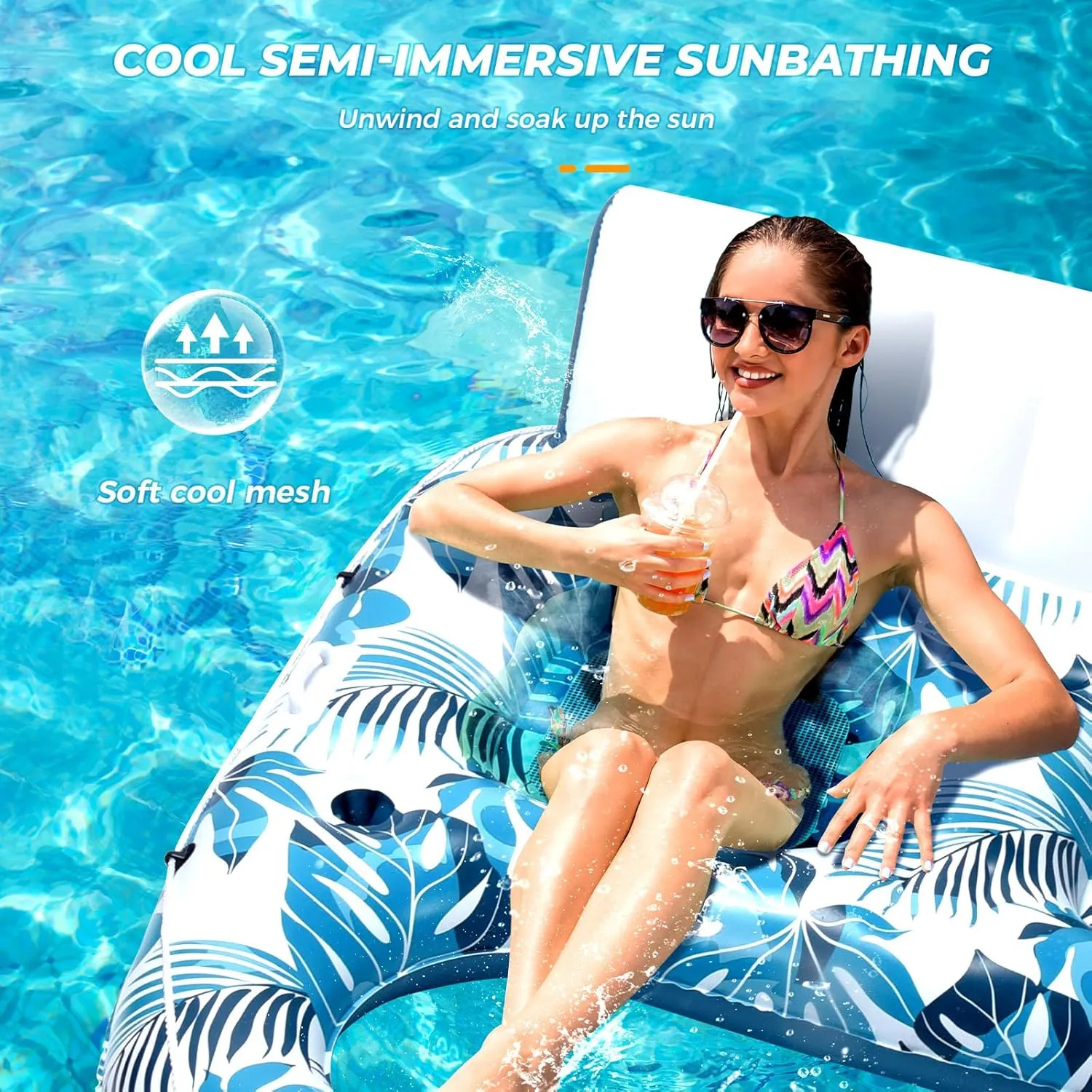 Pool Floats Adult 1-2-3 Person Inflatable Lounger, Extra Large Tanning Recliner Floaty Chair Raft with Backrest, Footrest, Cup Holder for Pool, Lake, River, Beach, Ocean & Party Use