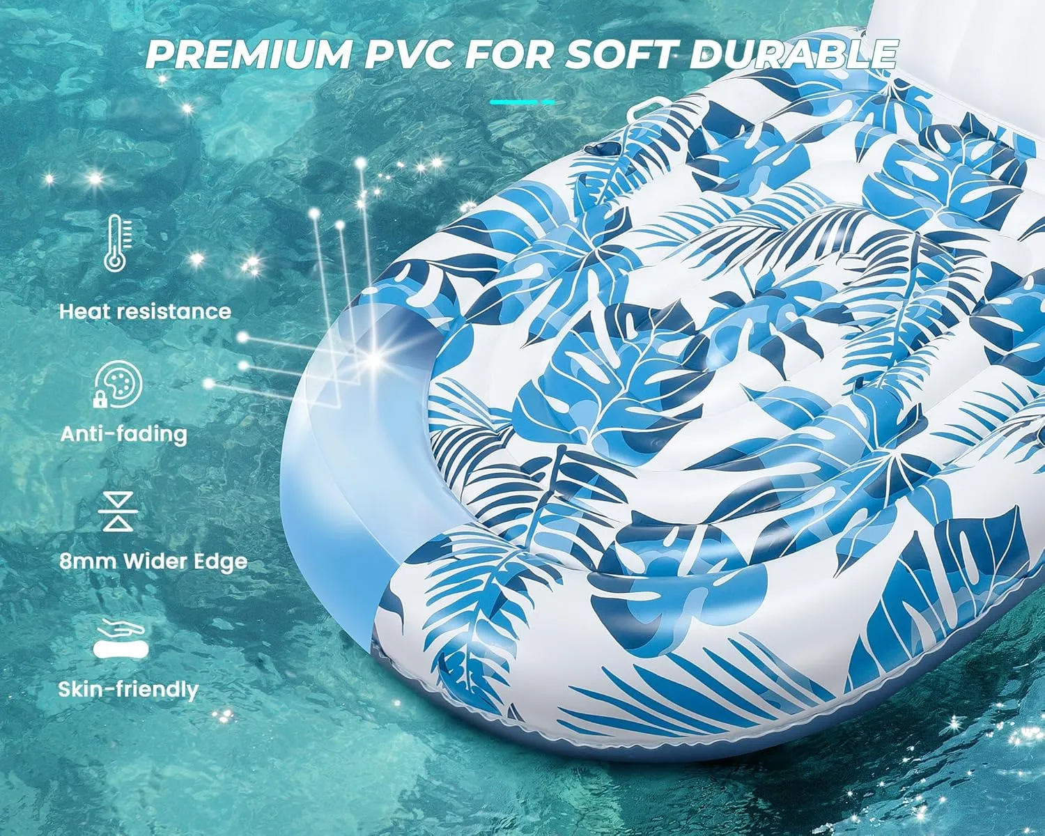 Pool Floats Adult 1-2-3 Person Inflatable Lounger, Extra Large Tanning Recliner Floaty Chair Raft with Backrest, Footrest, Cup Holder for Pool, Lake, River, Beach, Ocean & Party Use