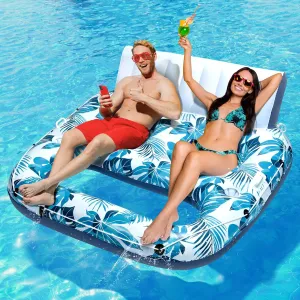 Pool Floats Adult 1-2-3 Person Inflatable Lounger, Extra Large Tanning Recliner Floaty Chair Raft with Backrest, Footrest, Cup Holder for Pool, Lake, River, Beach, Ocean & Party Use