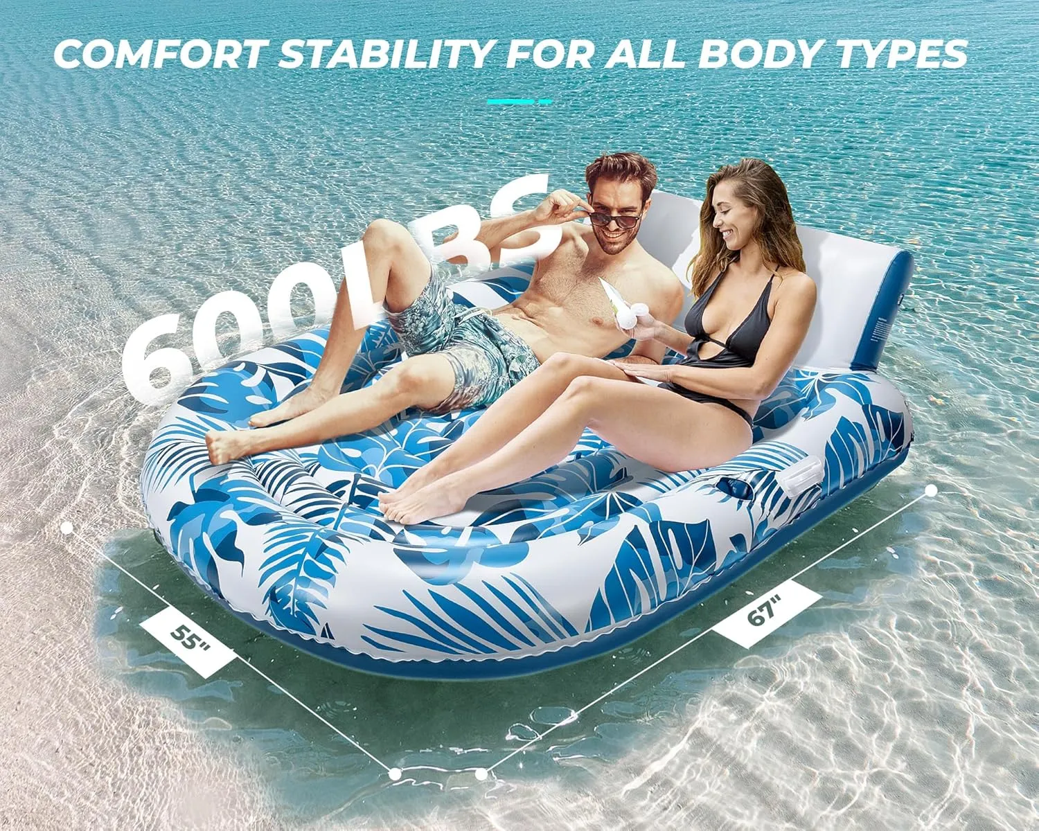 Pool Floats Adult 1-2-3 Person Inflatable Lounger, Extra Large Tanning Recliner Floaty Chair Raft with Backrest, Footrest, Cup Holder for Pool, Lake, River, Beach, Ocean & Party Use